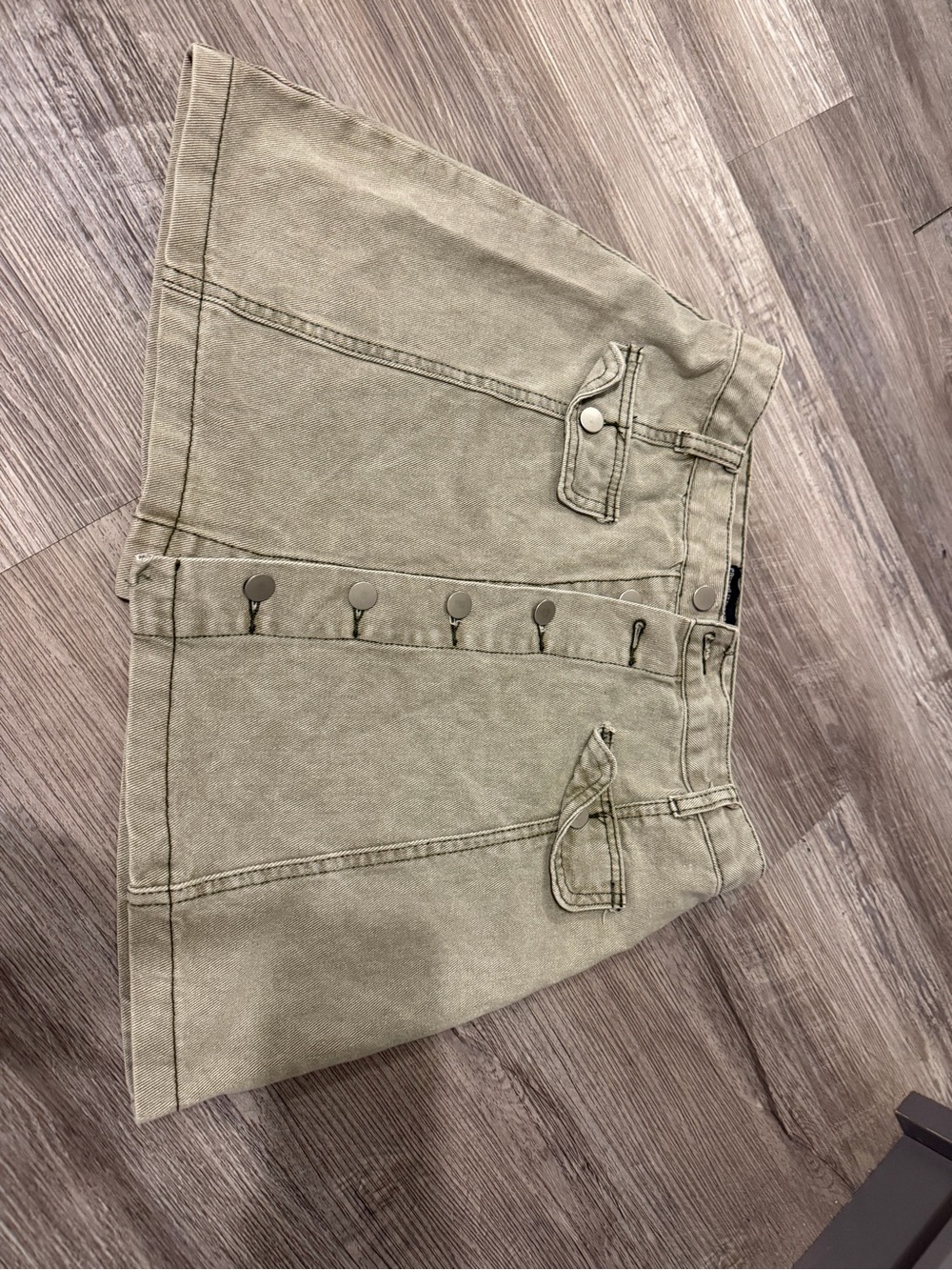 PrettyLittleThing Olive Green Denim Mini Skirt